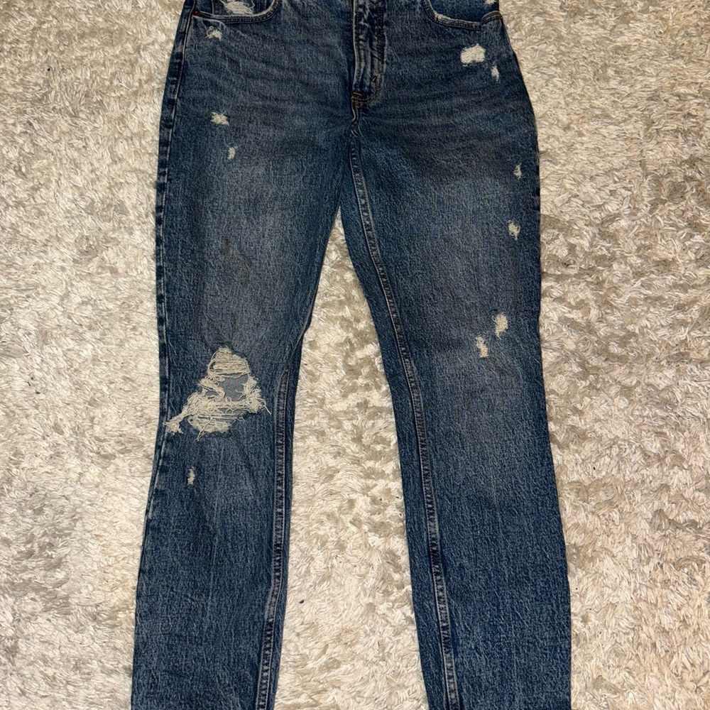 Abercrombie & Fitch Distressed Straight Leg Jeans - Blue